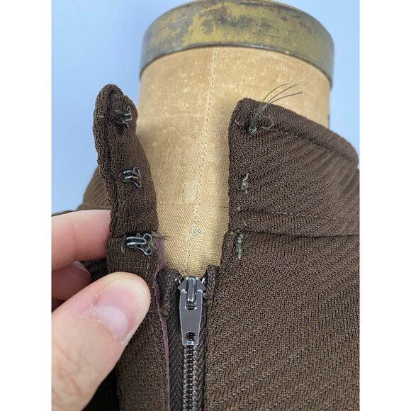 Vintage David Crystal Fashion Brown Short Sleeve Dress Size S 1960s Polyester - Picture 6 of 12